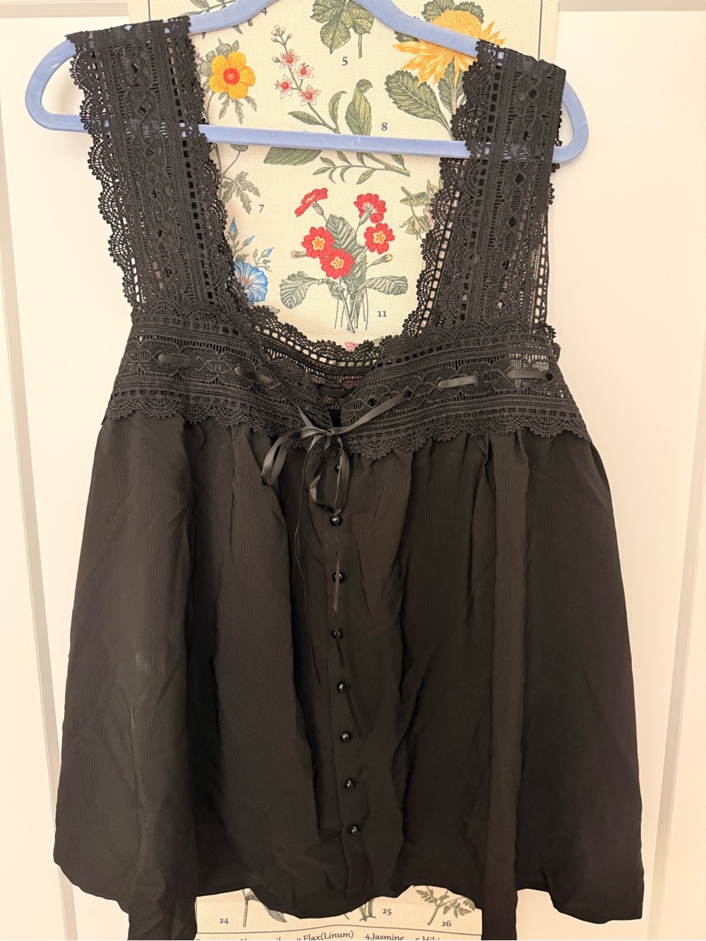 SHEIN Black Lace-Trim Women's Camisole with Front Ribbon